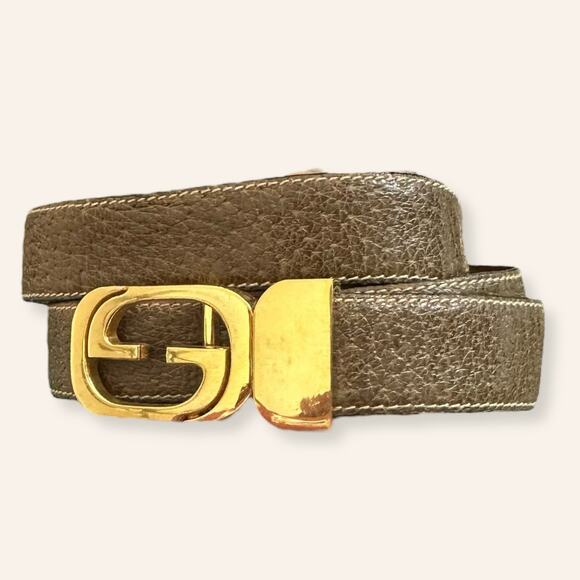 Vintage Gucci Gold Tone Monogram Brown Leather Small - Picture 1 of 7